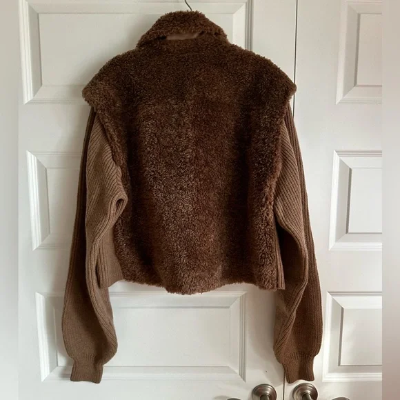Maje Belia Faux Fur Jacket in Brown NWT Size 40 Large - Picture 5 of 10